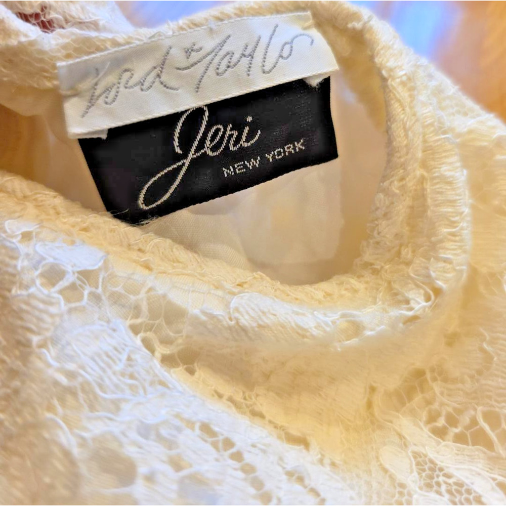 Geri NY Vtg Ivory Lace Midi Dress 14 Lord & Taylor Coquette Bridal Puff Sleeve - Picture 11 of 14